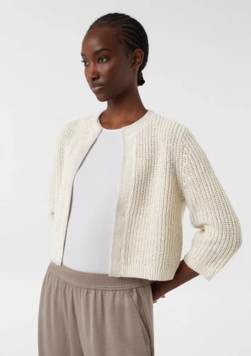 Comma, Ribbed Short Cardigan Light Beige