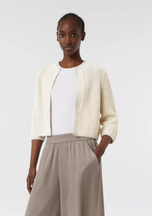 Comma, Ribbed Short Cardigan Light Beige