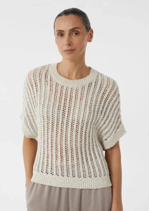 Comma, Short-Sleeved Pullover Light Beige
