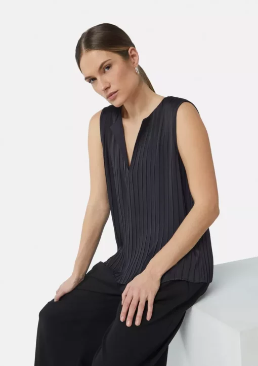 Comma, Pleated Blouse Top Navy