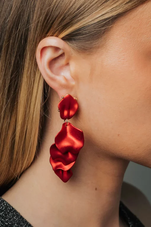 Bow19 Details Leaf Earrings  Metal Red