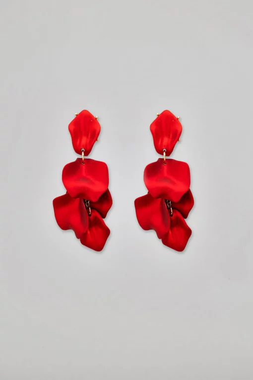 Bow19 Details Leaf Earrings  Metal Red