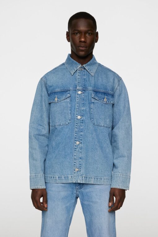 J.Lindeberg Hunt Washed Denim Overshirt Light Blue