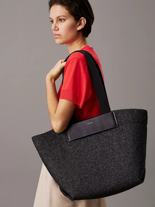 Calvin Klein Raffia Tote Bag Black