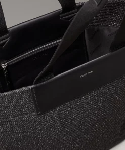 Calvin Klein Raffia Tote Bag Black