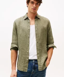 Tommy Hilfiger Pigment Dyed Solid Linen Shirt Battle Green