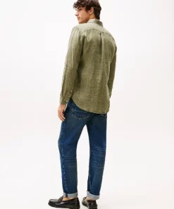Tommy Hilfiger Pigment Dyed Solid Linen Shirt Battle Green
