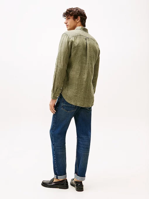 Tommy Hilfiger Pigment Dyed Solid Linen Shirt Battle Green