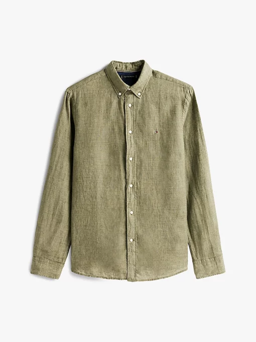 Tommy Hilfiger Pigment Dyed Solid Linen Shirt Battle Green