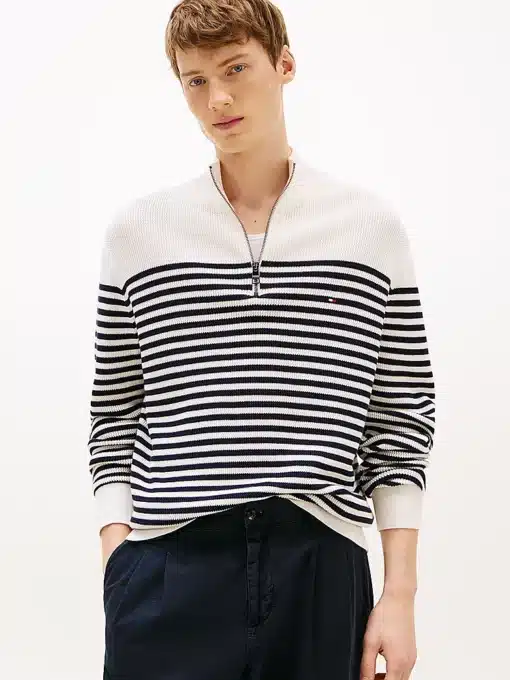 Tommy Hilfiger Racking Structure Zip Mock Ivory petal/Desert Sky