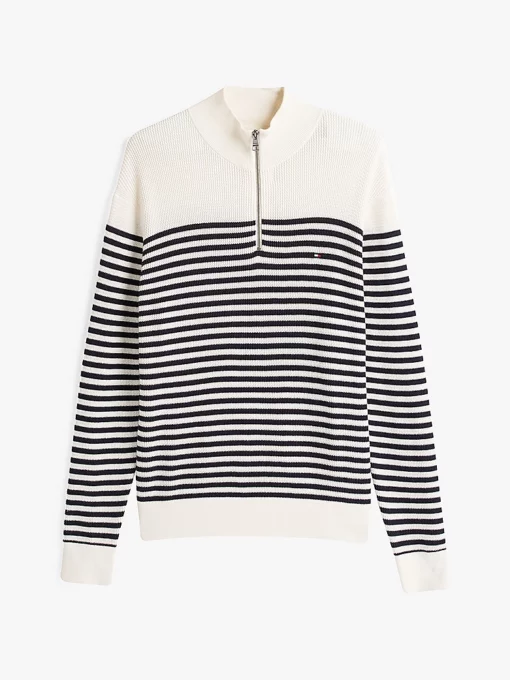 Tommy Hilfiger Racking Structure Zip Mock Ivory petal/Desert Sky