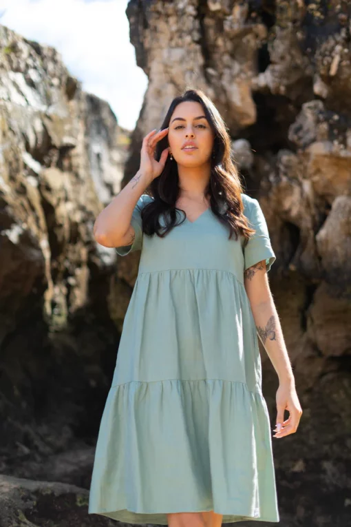 Nakoa Layered Linen Dress Desert Sage