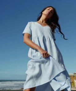 Nakoa Layered Linen Dress Sky Blue