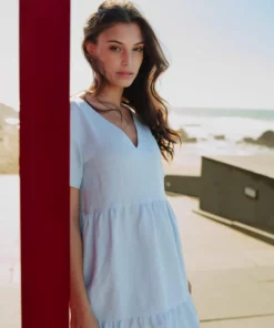 Nakoa Layered Linen Dress Sky Blue