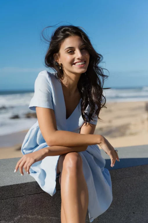 Nakoa Layered Linen Dress Sky Blue