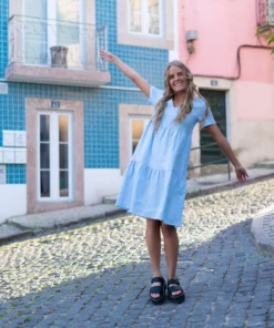Nakoa Layered Linen Dress Sky Blue