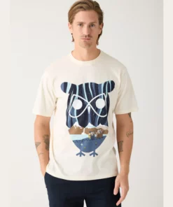 Knowledge Cotton Apparel Seagrass Owl Print T-shirt Egret