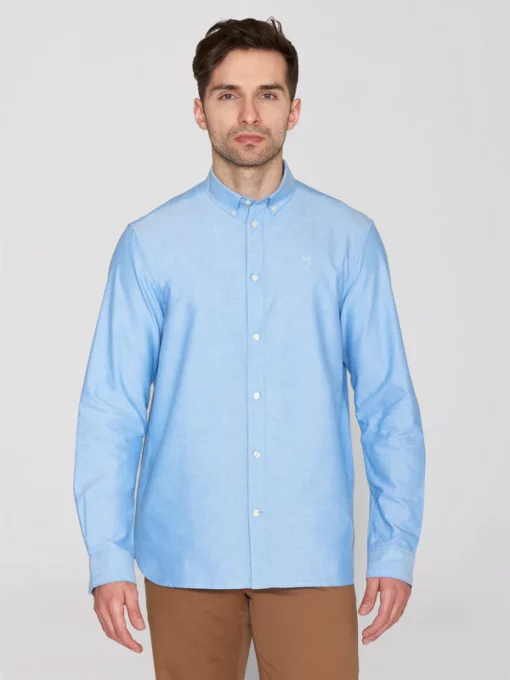Knowledge Cotton Apparel Harald Small Owl Oxford Lapis Blue