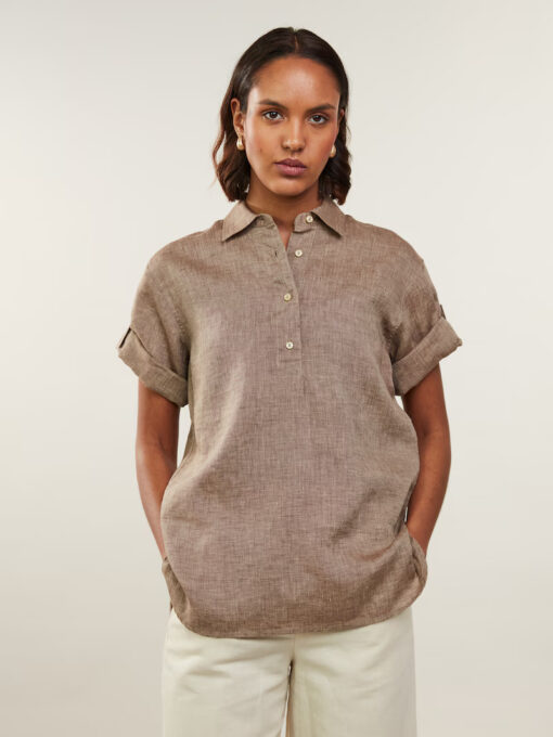 Stenströms Jenna Light brown Linen Popover Shirt