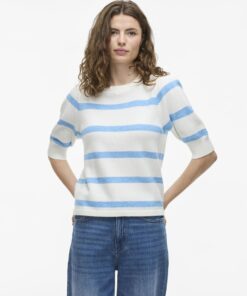 Viril 2/4 sleeve Stripe Knit Top White Alyssum