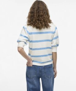 Viril 2/4 sleeve Stripe Knit Top White Alyssum