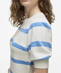 Viril 2/4 sleeve Stripe Knit Top White Alyssum
