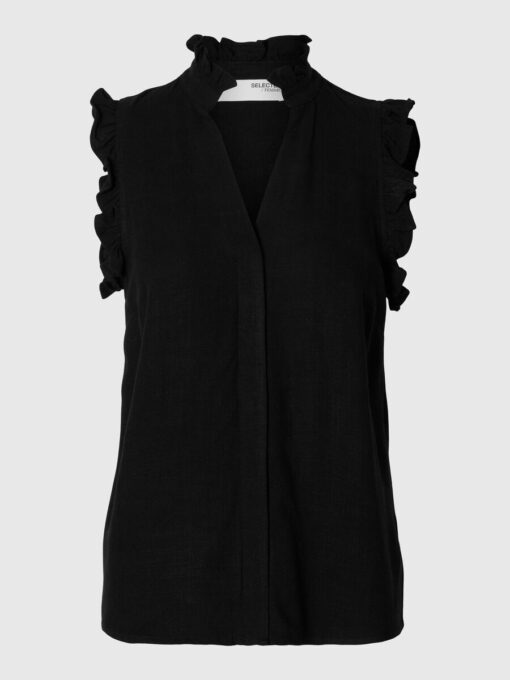 Selected Femme Slfviva Sun Ruffle Top Black