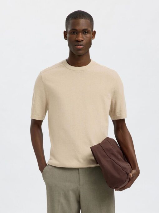 Selected Homme Berg Knit Tee Oatmeal
