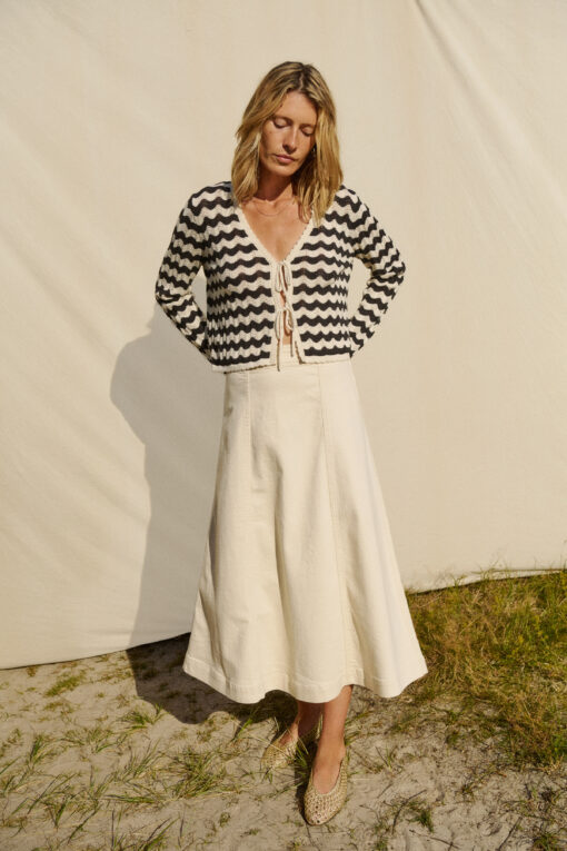 Part Two RosefinePW Cardigan  Whitecap/Black Pointelle