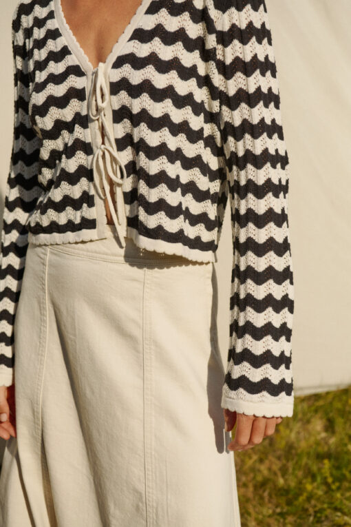 Part Two RosefinePW Cardigan  Whitecap/Black Pointelle
