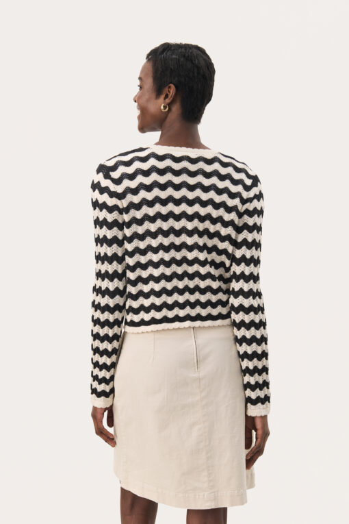 Part Two RosefinePW Cardigan  Whitecap/Black Pointelle
