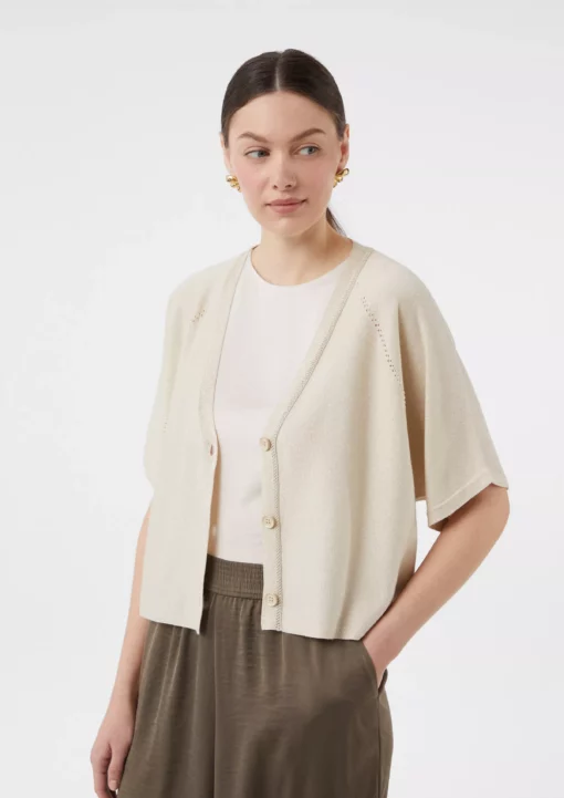 Comma, Short Sleeve Cardigan Beige