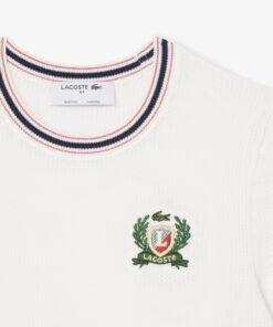 Lacoste French Made Embroidered Shield Sweater White