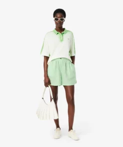 Lacoste Loose Striped Linen Shorts White/Green