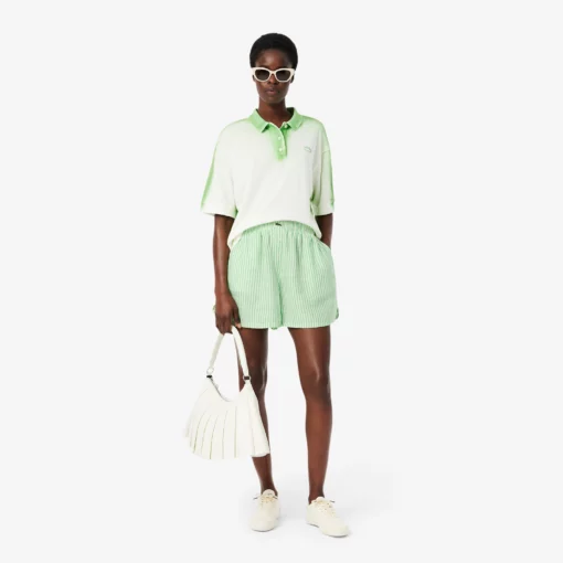 Lacoste Loose Striped Linen Shorts White/Green