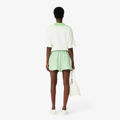 Lacoste Loose Striped Linen Shorts White/Green