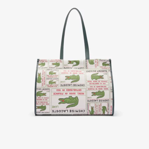 Lacoste Large Heritage Jacquard Tote Multi Label Sinople