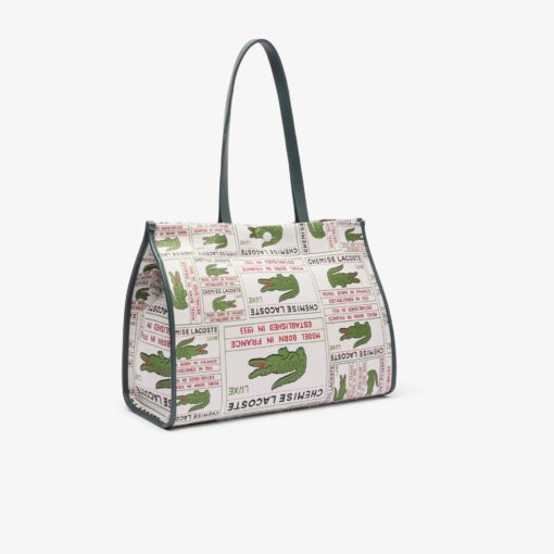 Lacoste Large Heritage Jacquard Tote Multi Label Sinople