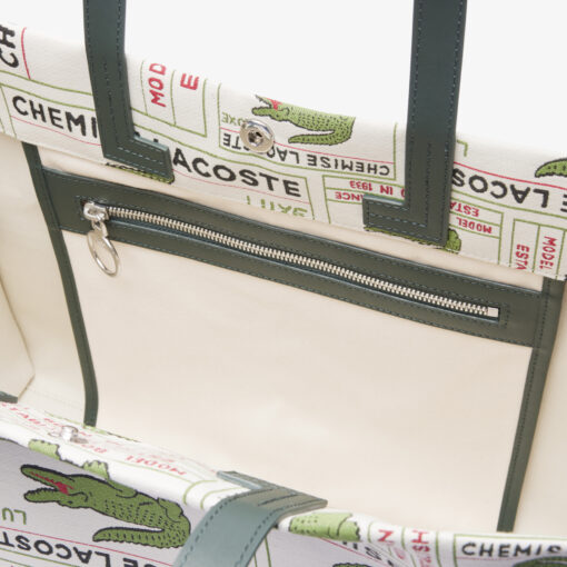 Lacoste Large Heritage Jacquard Tote Multi Label Sinople
