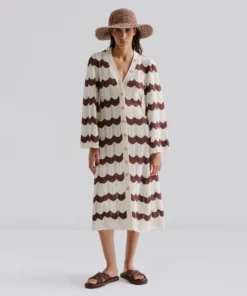 Malina Isobel Knitted Midi Dress Brown Stripe