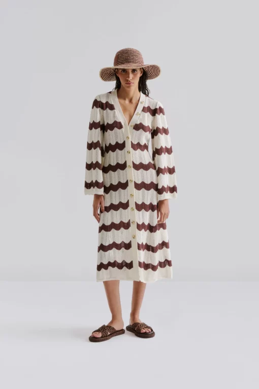 Malina Isobel Knitted Midi Dress Brown Stripe