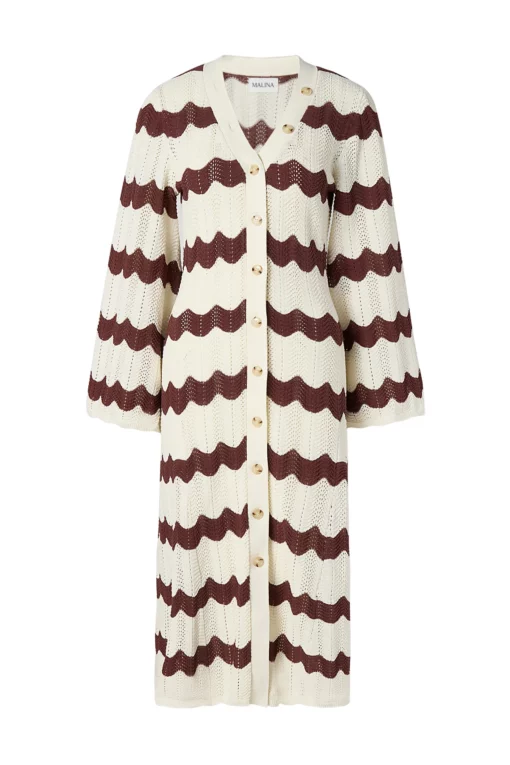 Malina Isobel Knitted Midi Dress Brown Stripe