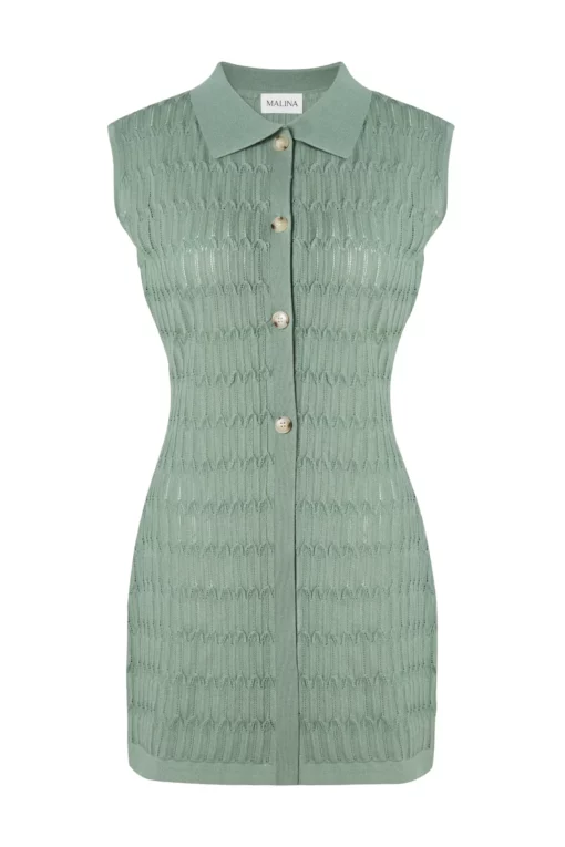 Malina Hele Long Structure Knitted Vest Sage