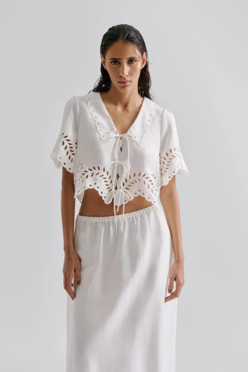 Malina Estela Broderie Anglais Blouse White