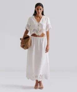 Malian Chara Broderie Anglais Maxi Skirt White