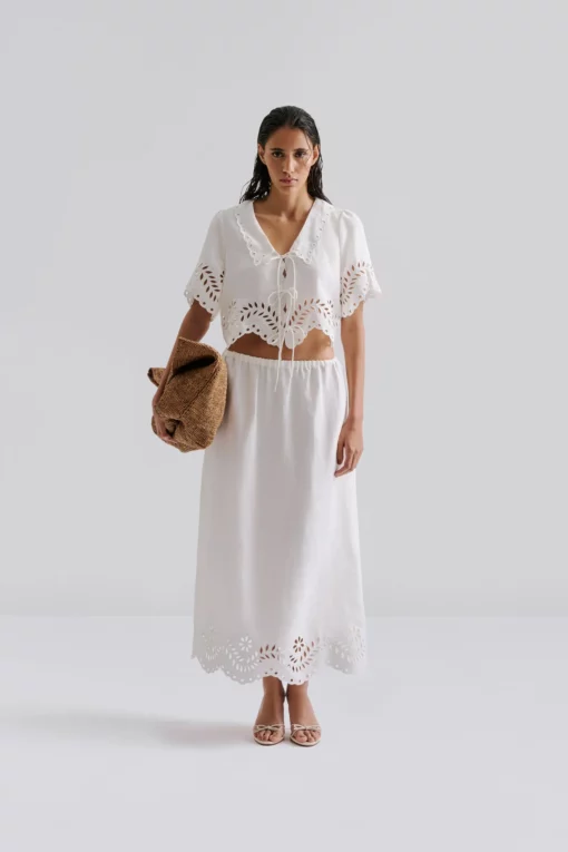 Malian Chara Broderie Anglais Maxi Skirt White