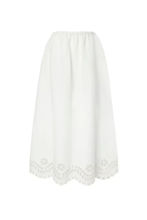 Malian Chara Broderie Anglais Maxi Skirt White