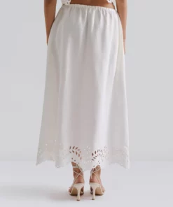 Malian Chara Broderie Anglais Maxi Skirt White