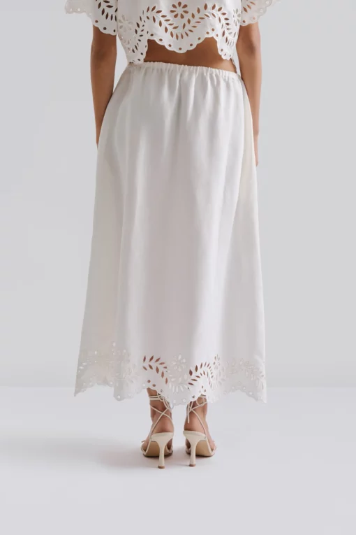 Malian Chara Broderie Anglais Maxi Skirt White