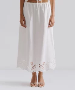 Malian Chara Broderie Anglais Maxi Skirt White